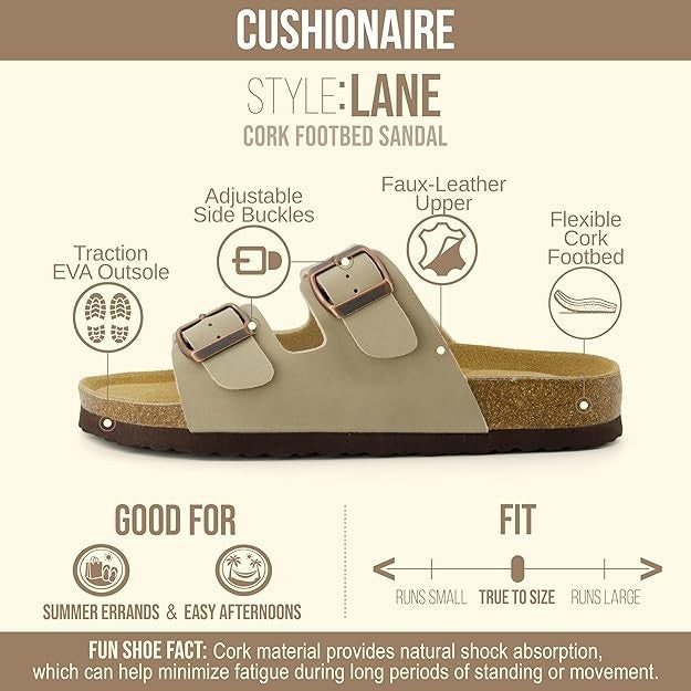CUSHIONAIRE Lane Cork Footbed Sandals for Women Size 11M