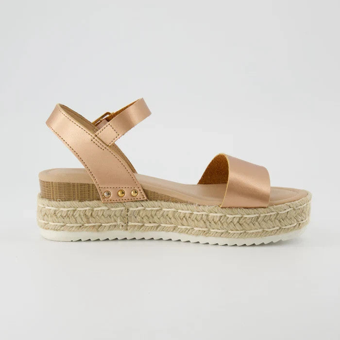 CUSHIONAIRE Melissa Platform Wedge Sandal Rose Gold Size 8.5M Brand New!