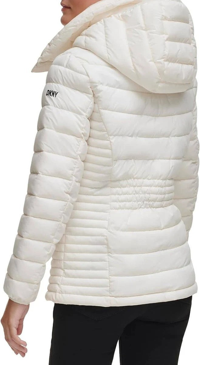 DKNY Women's Bibbed Packable Puffer Coat Pearl Size XL