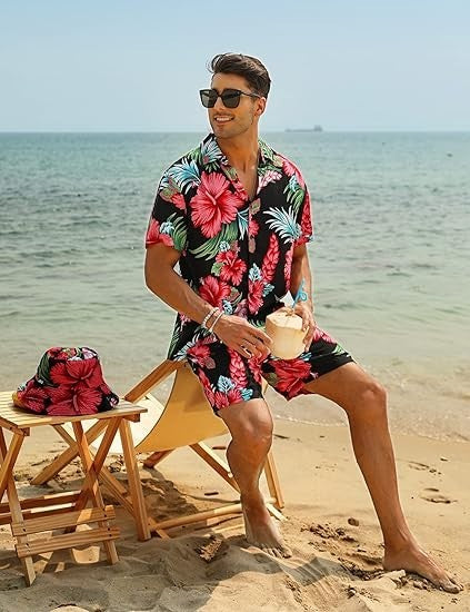 COOFANDY Men's Hawaiian Matching Set Summer Beach 2 Piece Outfits New with Tags!