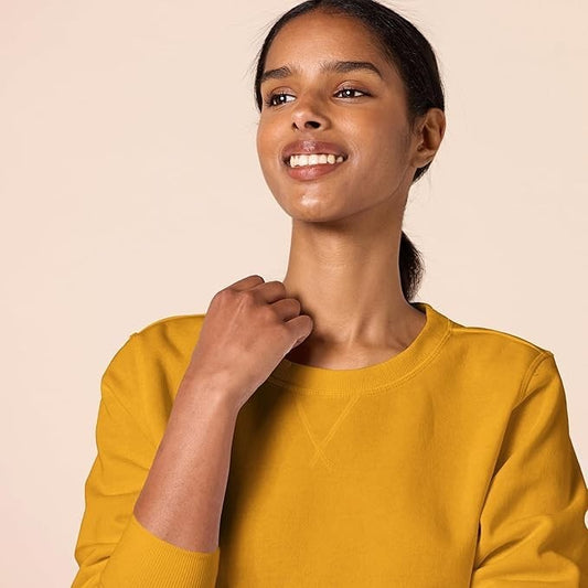 Amazon Essentials Women's Fleece Crewneck Sweatshirt Mustard Yellow Size L NWT