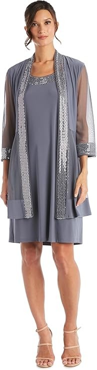 R&M Richards Womens Plus Embellished Knee Length Midi Dress