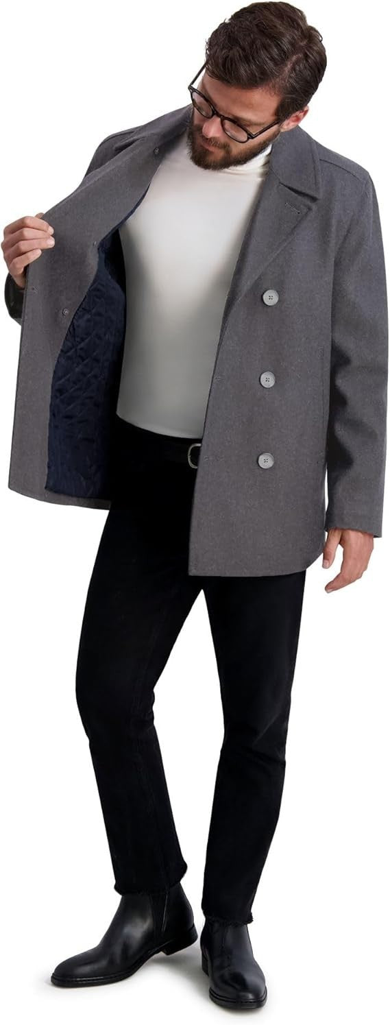 Nautica Men's Wool Blend Peacoat Double Breasted Coat Small