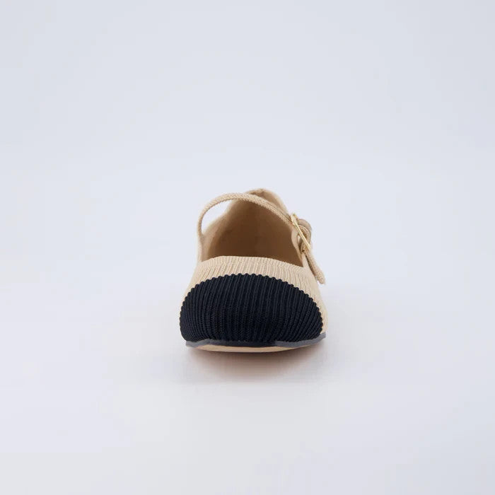 CUSHIONAIRE Women's Petal Mary Jane Knit Flat Beige/Black Size 11 Brand New!