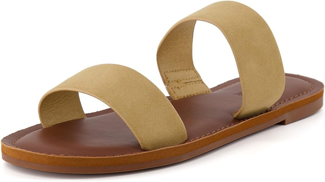 CUSHIONAIRE Women's Calico 2 band Sandal Comfort Foam SAND Size 6.5M Brand New!