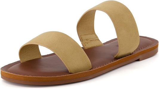 CUSHIONAIRE Women's Calico 2 band Sandal Comfort Foam SAND Size 6.5M Brand New!