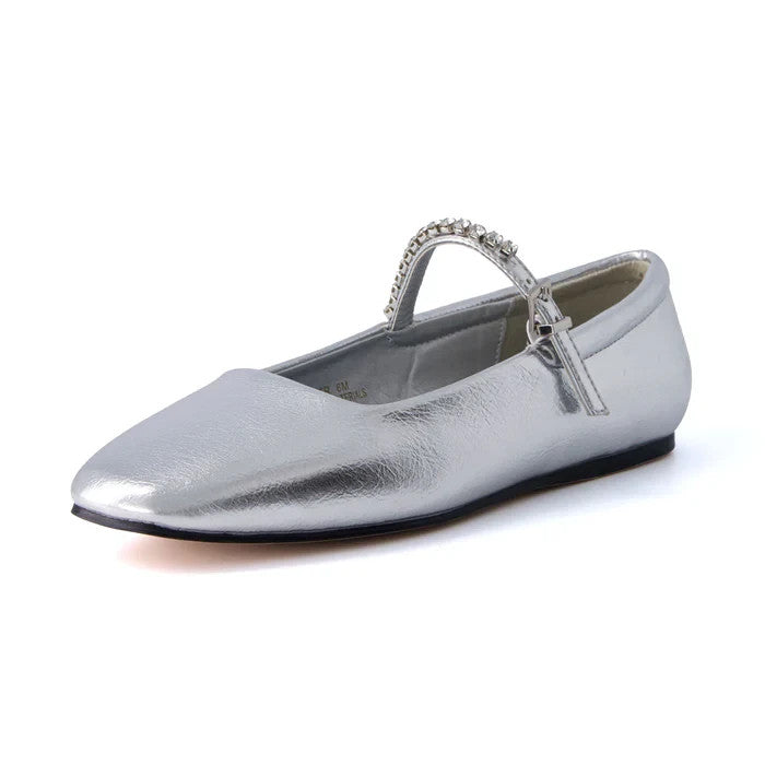 CUSHIONAIRE Women's Sleeper Mary Jane Flat Silver Embellished Size 8.5M New!