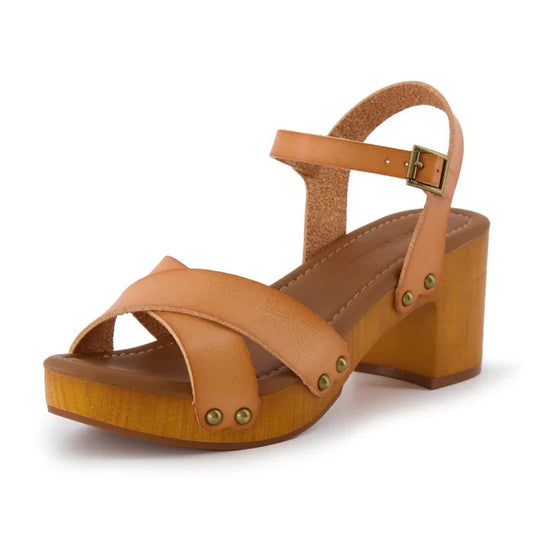 CUSHIONAIRE Women's Slate Faux Wood Sandals HONEY Size 8.5M Brand New!