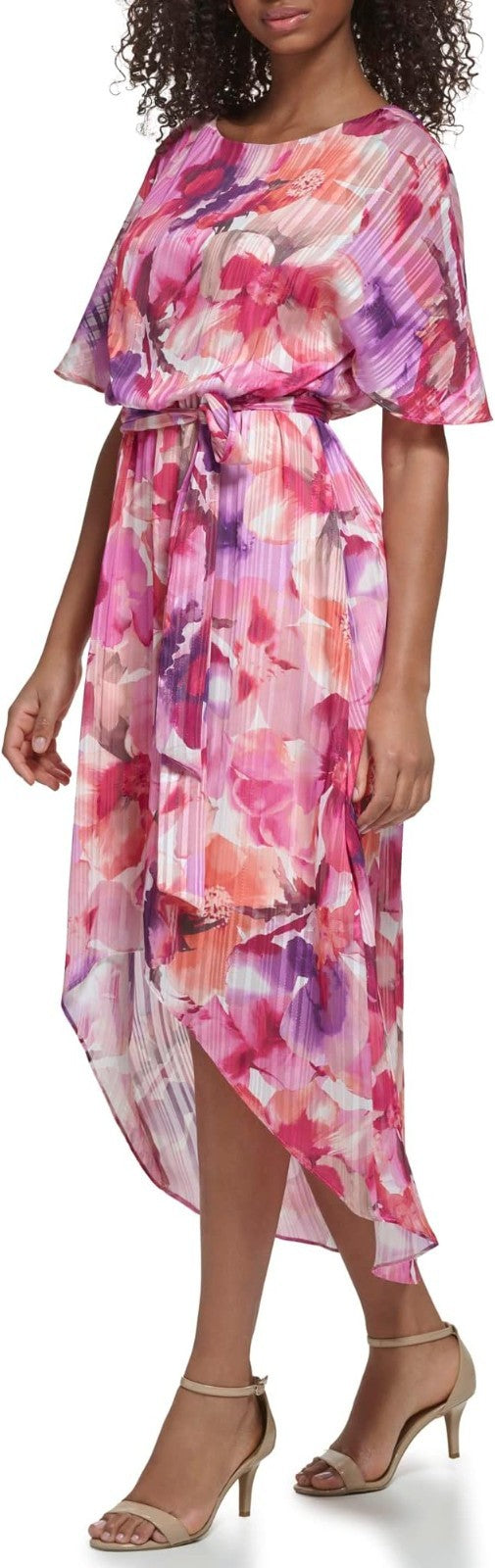Jessica Howard women's Floral Hi-lo Midi Dress Short Sleeve Chiffon
