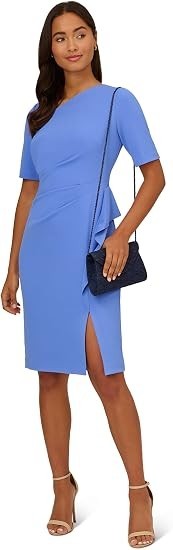 Adrianna Papell Women's Draped Knit Crepe Dress, Precious Peri, 10 New with Tags