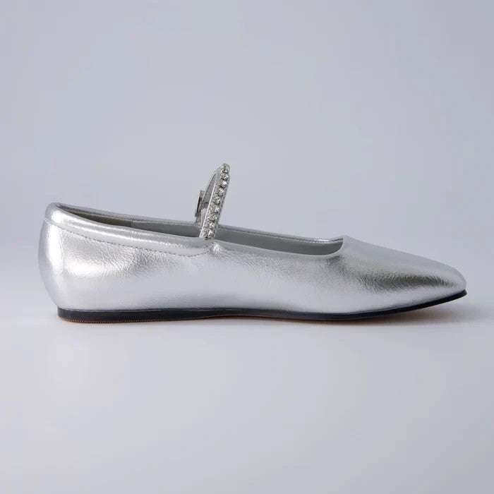 CUSHIONAIRE Women's Sleeper Mary Jane Flat Silver Embellished Size 8.5M New!