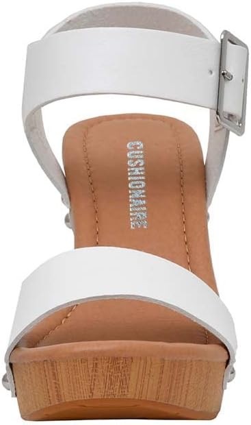 CUSHIONAIRE Women's Sydney Faux Wood Sandal WHITE Size 9M Brand New!