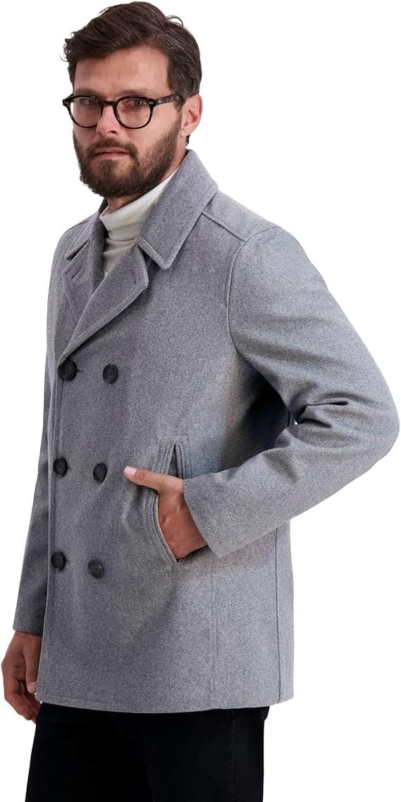 Nautica Men's Wool Blend Peacoat Double Breasted Coat Medium