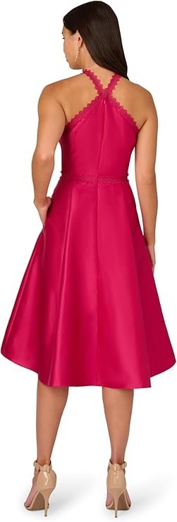 Adrianna Papell Women's Halter Hi Low Mikado Dress