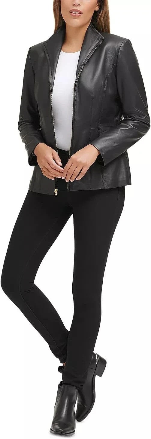 Cole Haan Women's Wing Collar Leather Jacket Size XS
