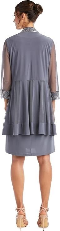 R&M Richards Womens Plus Embellished Knee Length Midi Dress
