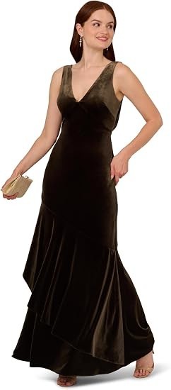 Adrianna Papell Women's Velvet Flounce Hem Gown 12 New with Tags!