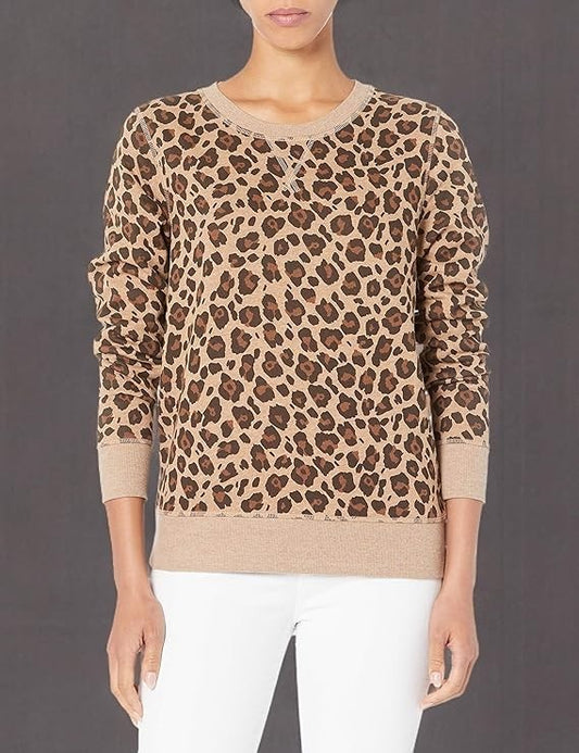 Amazon Essentials Women's Fleece Crewneck Sweatshirt Leopard Print Size XL NWT