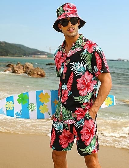 COOFANDY Men's Hawaiian Matching Set Summer Beach 2 Piece Outfits New with Tags!