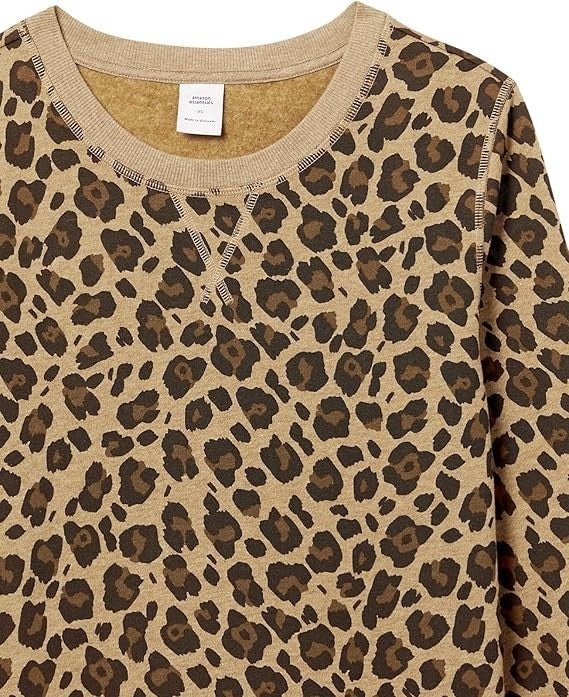 Amazon Essentials Women's Fleece Crewneck Sweatshirt Leopard Print Size L NWT