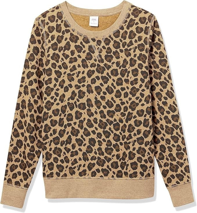 Amazon Essentials Women's Fleece Crewneck Sweatshirt Leopard Print Size XL NWT