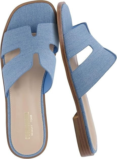 CUSHIONAIRE Voyage Slide Sandal DENIM Size 9W Brand New!