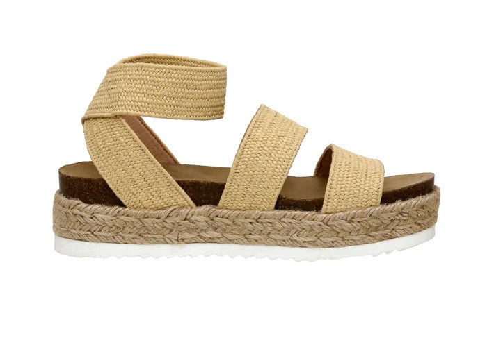 CUSHIONAIRE Mandy Wedge Stretch Platform Sandal Raffia Size 8.5M Brand New!