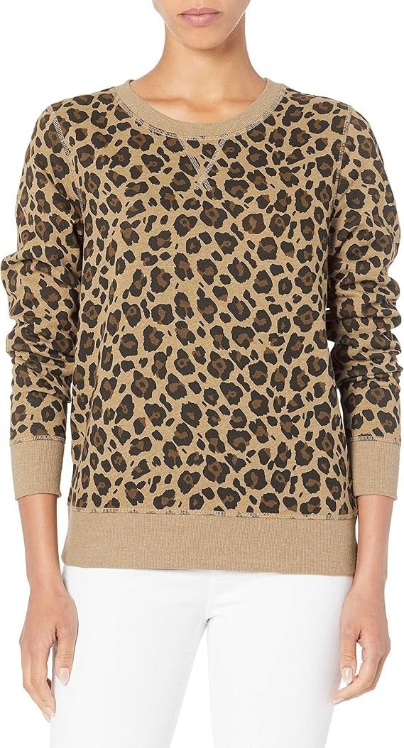 Amazon Essentials Women's Fleece Crewneck Sweatshirt Leopard Print Size XL NWT