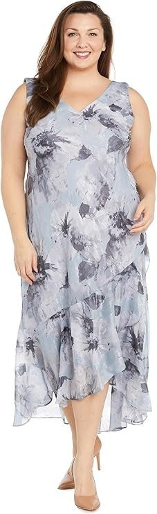 R&M Richards Women's Floral Jacquard High-Low Chiffon Dress WMatching Bolero Jac