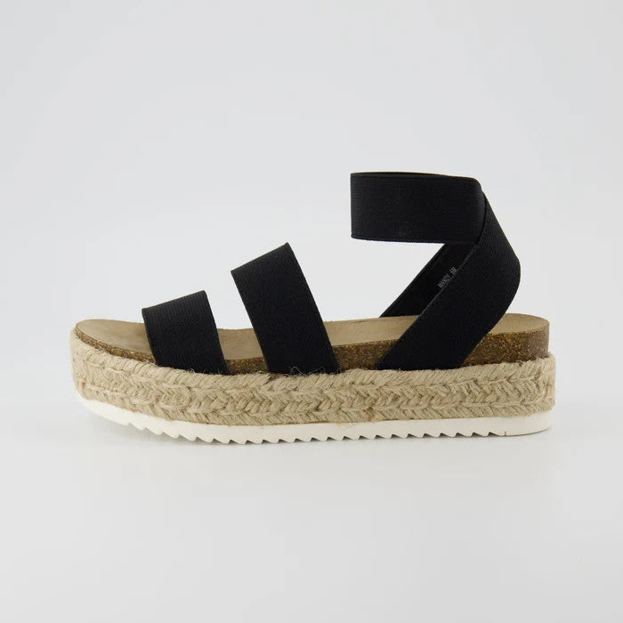 CUSHIONAIRE Mandy Wedge Stretch Platform Sandal Black Size 8.5M Brand New!