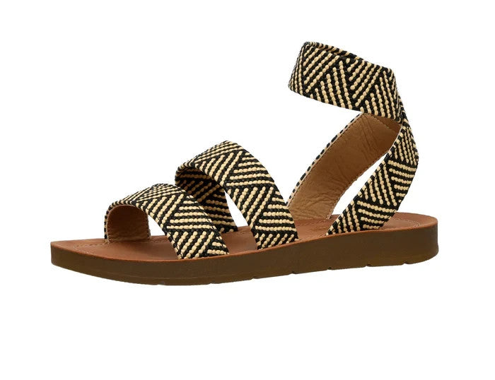 CUSHIONAIRE Indego Two Band Stretch Black Raffia Gore Sandal Size 8.5M Brand New