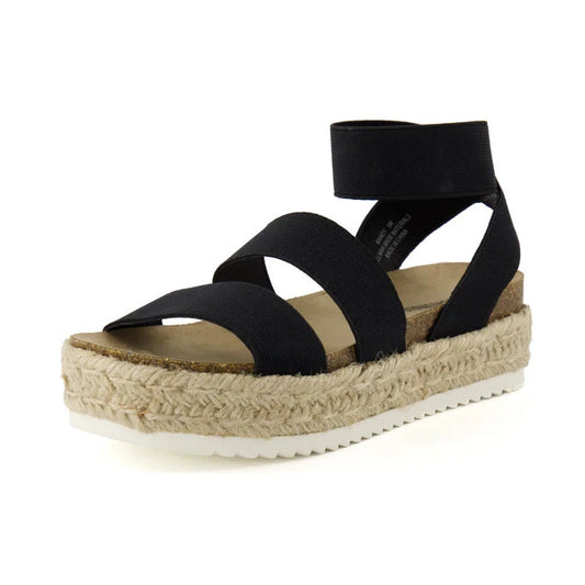 CUSHIONAIRE Mandy Wedge Stretch Platform Sandal Black Size 8.5M Brand New!