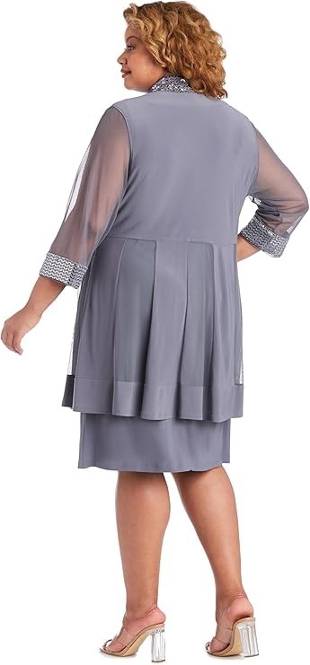 R&M Richards Womens Plus Embellished Knee Length Midi Dress