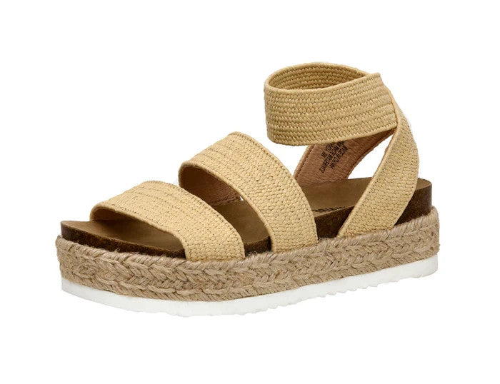 CUSHIONAIRE Mandy Wedge Stretch Platform Sandal Raffia Size 8.5M Brand New!