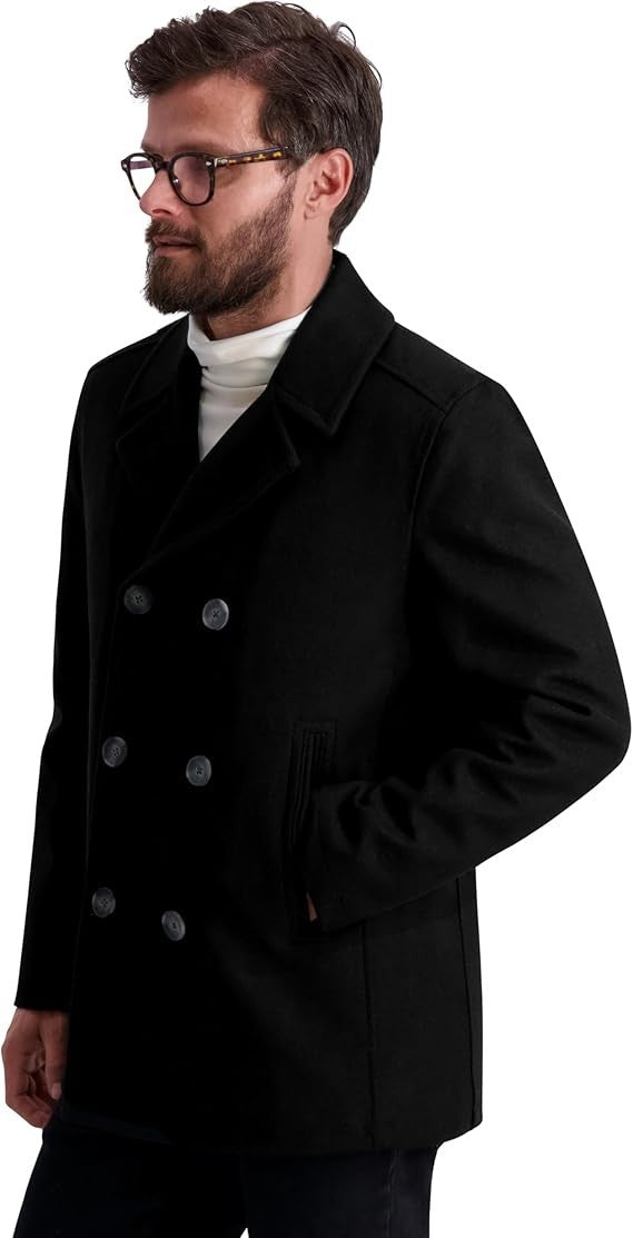 Nautica Men's Wool Blend Peacoat Double Breasted Coat Medium