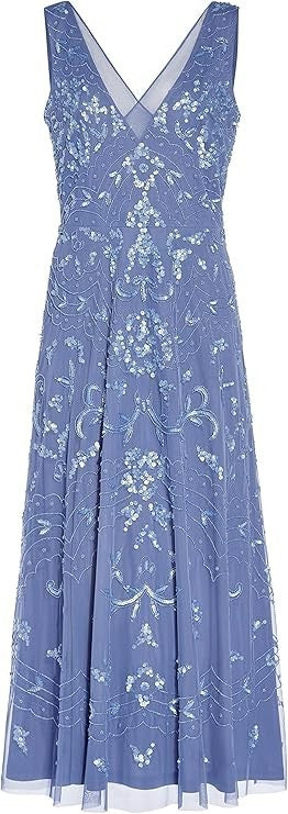 Adrianna Papell Womens Beaded Ankle Length Dress