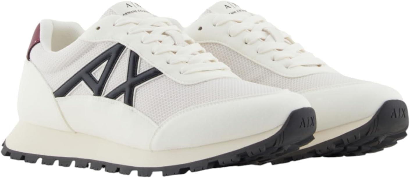 Armani Exchange Men's Drop Sneaker, Off WhiteDeep Navy, 11
