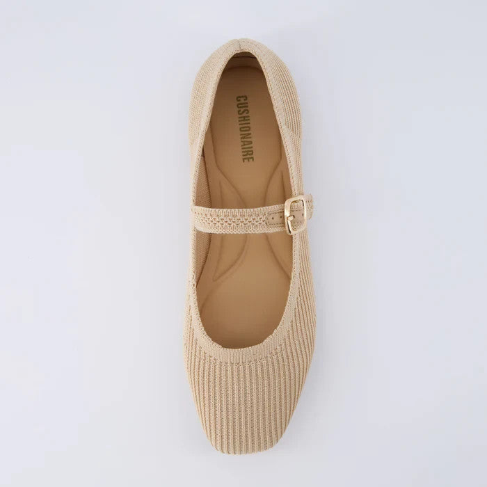 CUSHIONAIRE Women's Petal Mary Jane Knit Flat Beige Size 9M