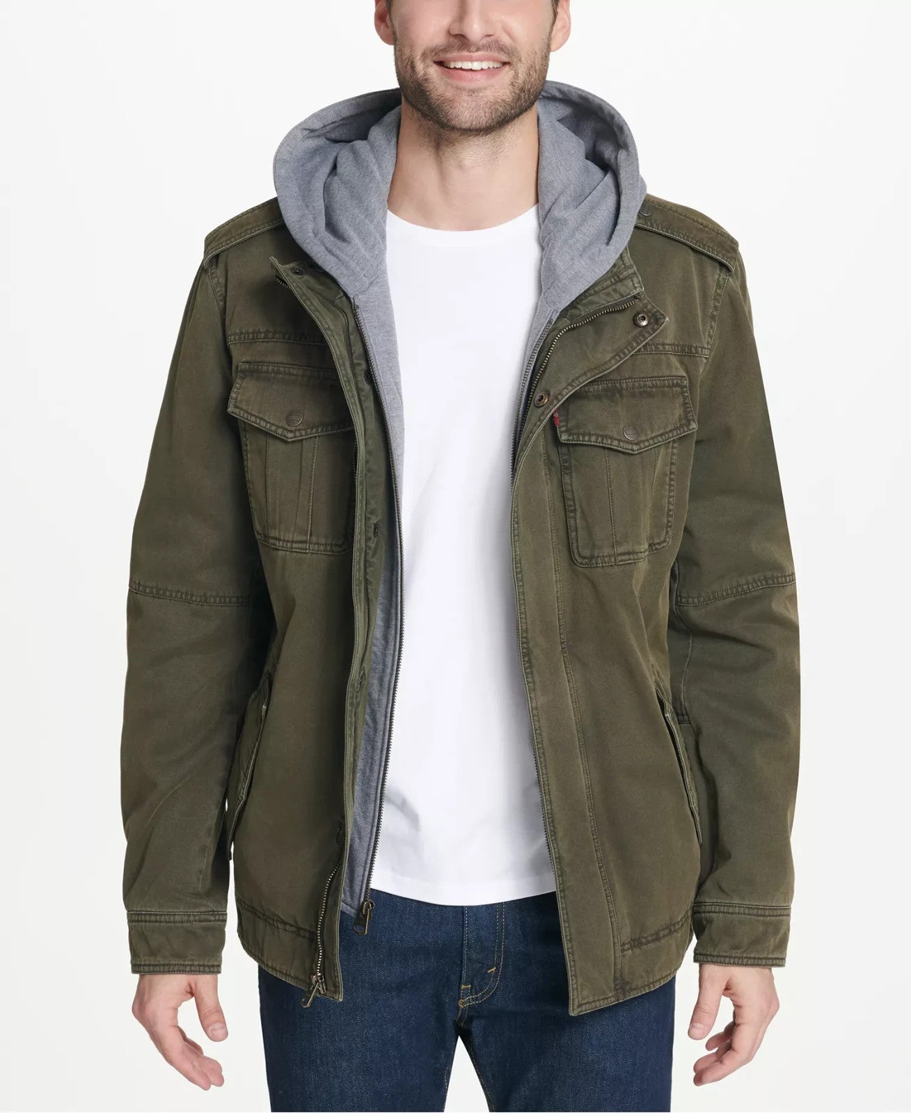 Levi's Men’s Sherpa Lined Two Pocket Hooded Trucker Jacket Olive Small NWT!