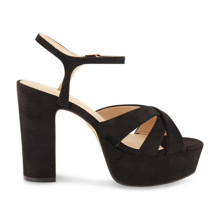 CUSHIONAIRE Women's Foxy Platform Dress Heel Black Vegan Suede Size 11 Brand New