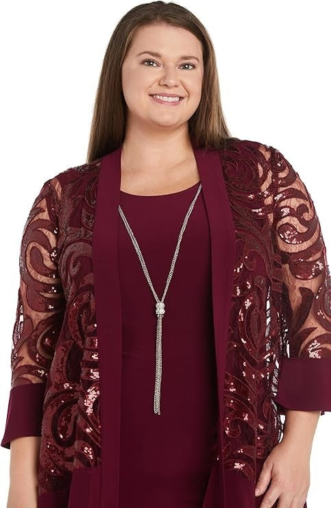 R&M Richards Women's Elegant 2-Piece Sequin Lace Jacket & Tank Sheath Dress New