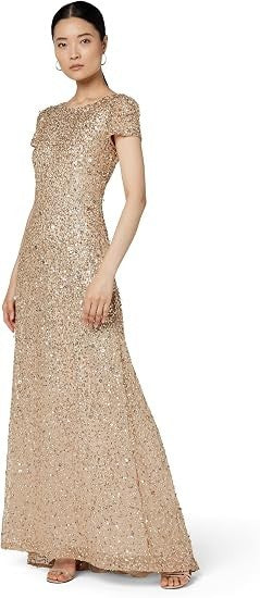 Adrianna Papell Women's Short-Sleeve All Over Sequin Gown, 12 New with Tags!