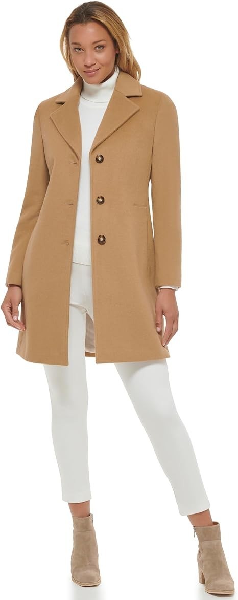 Calvin Klein Women's Classic Wool Blend Coat Camel Classic Size 14