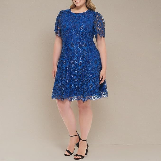 Jessica Howard Women's Lace Midi Dress with Flutter Sleeves and Boat Neck