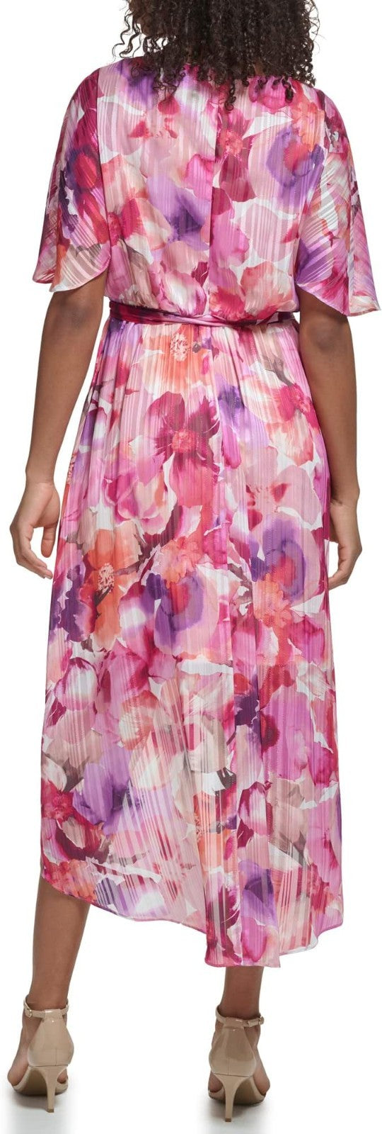 Jessica Howard women's Floral Hi-lo Midi Dress Short Sleeve Chiffon