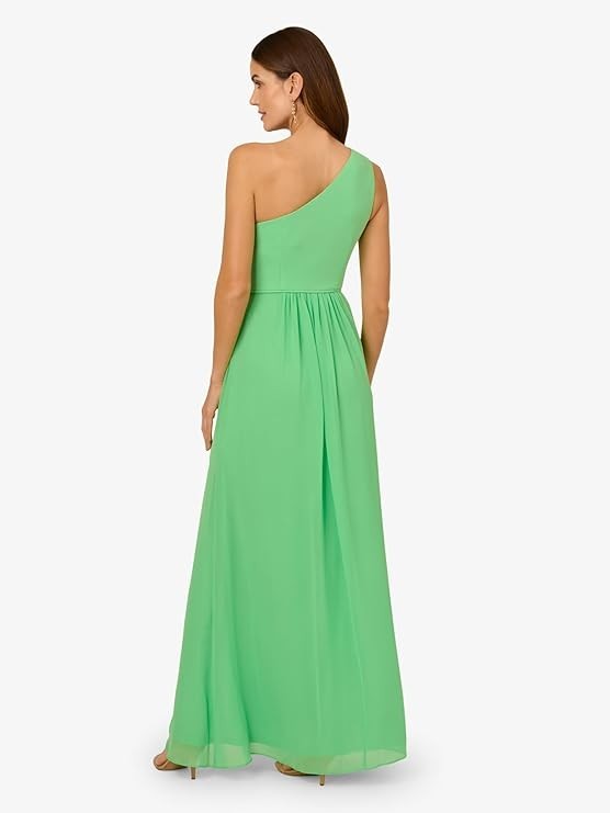 Adrianna Papell Women's One Shoulder Chiffon Gown Long Evening Gown with Pleate